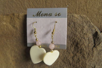 Polished Alabaster Heart and Rose Quartz Bead Earrings - Sold Per Set - From South Africa