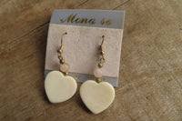 Polished Alabaster Heart and Rose Quartz Bead Earrings - Sold Per Set - From South Africa