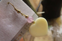 Polished Alabaster Heart and Rose Quartz Bead Earrings - Sold Per Set - From South Africa