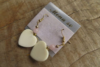 Polished Alabaster Heart and Rose Quartz Bead Earrings - Sold Per Set - From South Africa