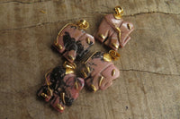 Polished Rhodonite Pink Elephant Pendant with Gold Bail and Trim - Sold Per Item - From Madagascar