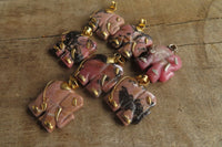 Polished Rhodonite Pink Elephant Pendant with Gold Bail and Trim - Sold Per Item - From Madagascar