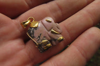 Polished Rhodonite Pink Elephant Pendant with Gold Bail and Trim - Sold Per Item - From Madagascar