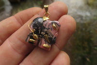 Polished Rhodonite Pink Elephant Pendant with Gold Bail and Trim - Sold Per Item - From Madagascar