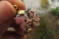 Polished Rhodonite Pink Elephant Pendant with Gold Bail and Trim - Sold Per Item - From Madagascar