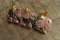 Polished Rhodonite Pink Elephant Pendant with Gold Bail and Trim - Sold Per Item - From Madagascar