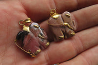 Polished Rhodonite Pink Elephant Pendant with Gold Bail and Trim - Sold Per Item - From Madagascar