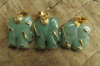 Polished Aventurine Elephant Pendant with Gold Bail and Trim - Sold Per Item - From Zimbabwe