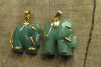 Polished Aventurine Elephant Pendant with Gold Bail and Trim - Sold Per Item - From Zimbabwe