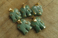 Polished Aventurine Elephant Pendant with Gold Bail and Trim - Sold Per Item - From Zimbabwe