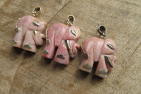 Polished Rhodonite Pink Elephant Pendant with Gold Bail and Trim - Sold Per Item - From Madagascar