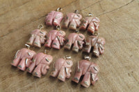 Polished Rhodonite Pink Elephant Pendant with Gold Bail and Trim - Sold Per Item - From Madagascar