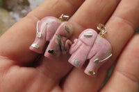 Polished Rhodonite Pink Elephant Pendant with Gold Bail and Trim - Sold Per Item - From Madagascar