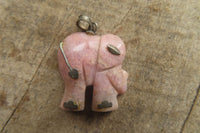 Polished Rhodonite Pink Elephant Pendant with Gold Bail and Trim - Sold Per Item - From Madagascar