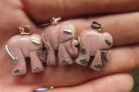 Polished Rhodonite Pink Elephant Pendant with Gold Bail and Trim - Sold Per Item - From Madagascar