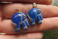 Polished Lapis Lazuli Elephant Pendant with Silver Bail and Trim - Sold Per Item - From Afghanistan