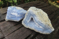 Natural Blue Lace Agate Geode Specimens x 12 From Malawi