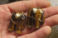 Polished Golden Tigers Eye Elephant Pendant with Gold Bail and Trim - Sold Per Item - From China