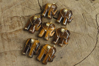 Polished Golden Tigers Eye Elephant Pendant with Gold Bail and Trim - Sold Per Item - From China