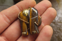 Polished Golden Tigers Eye Elephant Pendant with Gold Bail and Trim - Sold Per Item - From China