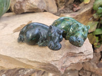 Hand Made Green Verdite Hippo Carvings x 3 From Zimbabwe