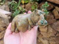 Hand Made Green Verdite Hippo Carvings x 3 From Zimbabwe