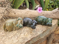 Hand Made Green Verdite Hippo Carvings x 3 From Zimbabwe