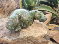 Hand Made Green Verdite Hippo Carvings x 3 From Zimbabwe