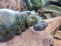 Hand Made Green Verdite Hippo Carvings x 3 From Zimbabwe