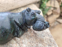 Hand Made Green Verdite Hippo Carvings x 3 From Zimbabwe