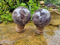 Polished Chevron Amethyst Spheres x 2 from Madagascar