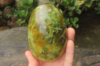 Polished Green Opal Standing Free Forms x 3 From Antsirabe, Madagascar