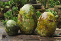 Polished Green Opal Standing Free Forms x 3 From Antsirabe, Madagascar