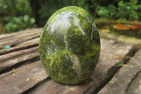 Polished Green Opal Standing Free Forms x 3 From Antsirabe, Madagascar