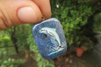 Polished Dumortierite Pendants with Hand Painted Dolphins - sold per item - From Mozambique