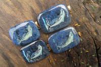 Polished Dumortierite Pendants with Hand Painted Dolphins - sold per item - From Mozambique