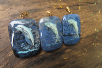 Polished Dumortierite Pendants with Hand Painted Dolphins - sold per item - From Mozambique