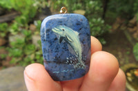 Polished Dumortierite Pendants with Hand Painted Dolphins - sold per item - From Mozambique