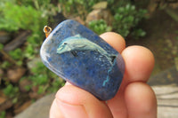 Polished Dumortierite Pendants with Hand Painted Dolphins - sold per item - From Mozambique