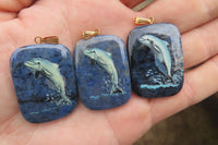 Polished Dumortierite Pendants with Hand Painted Dolphins - sold per item - From Mozambique