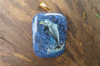 Polished Dumortierite Pendants with Hand Painted Dolphins - sold per item - From Mozambique