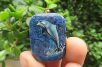 Polished Dumortierite Pendants with Hand Painted Dolphins - sold per item - From Mozambique