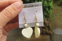 Polished White Onyx Heart and Bead Earrings - Sold per Pair - From Swaziland