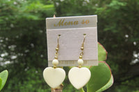 Polished White Onyx Heart and Bead Earrings - Sold per Pair - From Swaziland