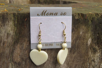 Polished White Onyx Heart and Bead Earrings - Sold per Pair - From Swaziland