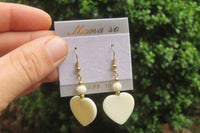 Polished White Onyx Heart and Bead Earrings - Sold per Pair - From Swaziland