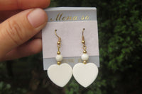 Polished White Onyx Heart and Bead Earrings - Sold per Pair - From Swaziland