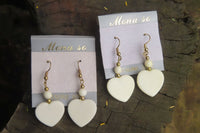 Polished White Onyx Heart and Bead Earrings - Sold per Pair - From Swaziland