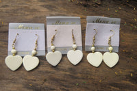 Polished White Onyx Heart and Bead Earrings - Sold per Pair - From Swaziland