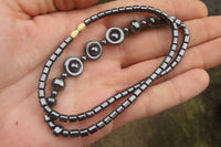 Polished Hematite Beaded Choker Necklace with Donut Centered Beads  - Sold Per Item - From Southern Africa